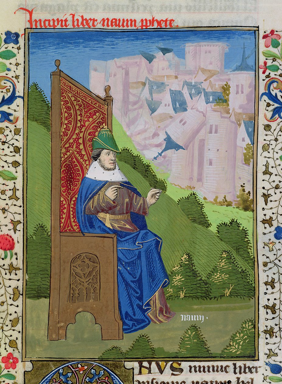 Ms H 7 fol.114r Nahum annoncerer ødelæggelsen af Nineve, fra Bibelen om Jean XXII af French School