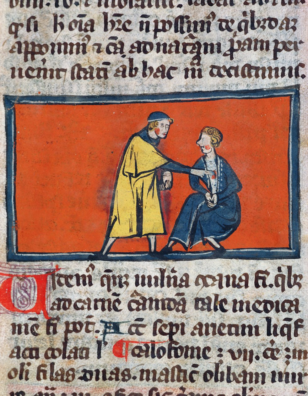 Ms H 89 En læge, der lægger salve på et patientens sår, fra en udgave af Book of Surgery af Rogier de Salerne af French School