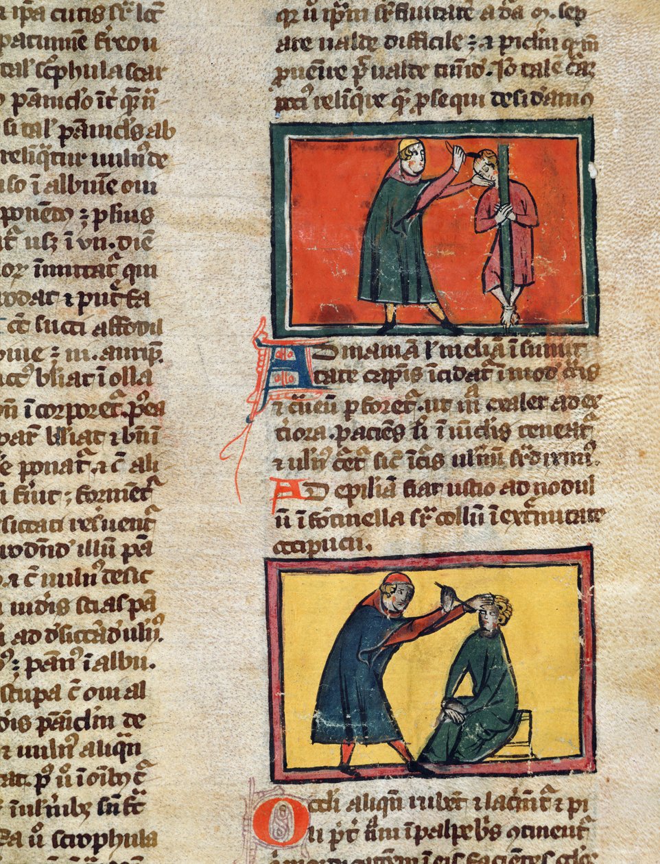 Ms H 89 fol.3 Læger der behandler de syge, fra en udgave af Book of Surgery af Rogier de Salerne af French School