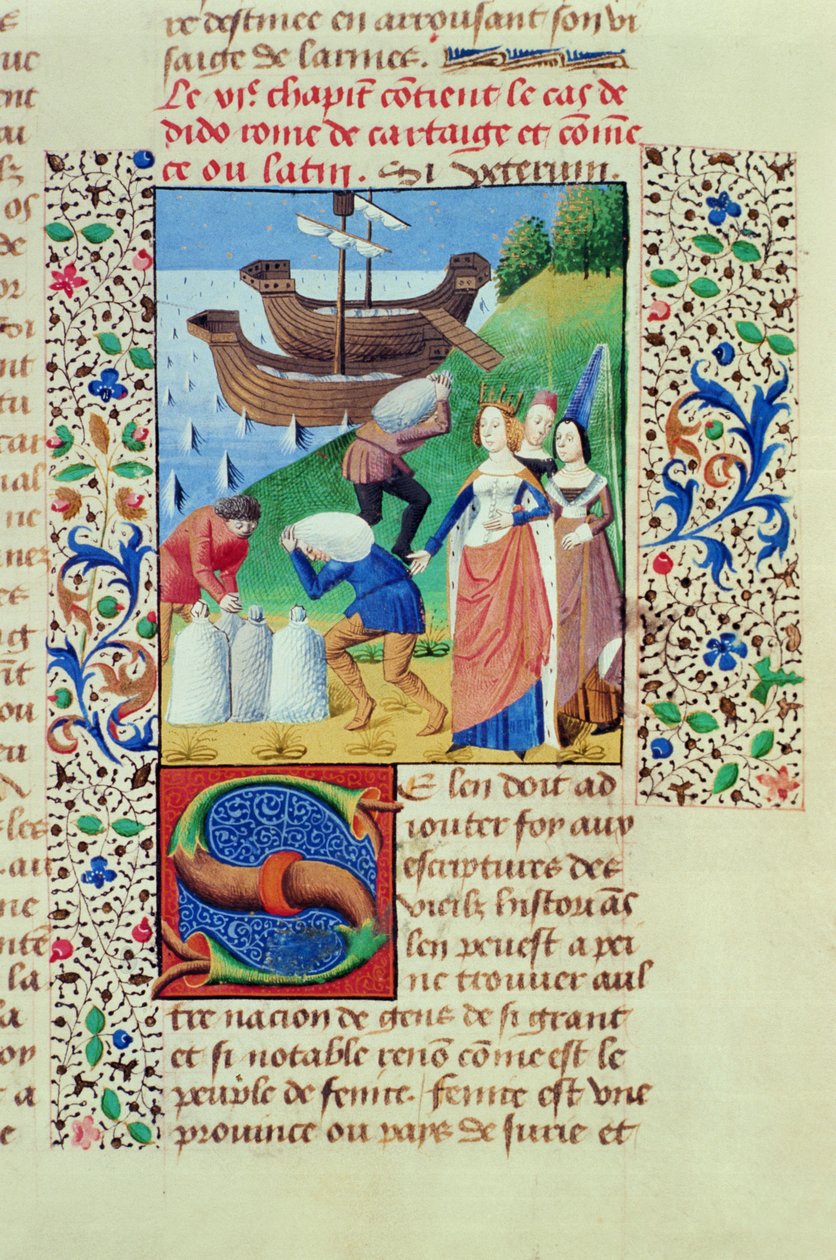 Ms Hunter 208 f.67r Dido går om bord på Sychaeus Treasure, fra The Fall of Princes, af Giovanni Boccaccio (1313-75) 1472 af French School
