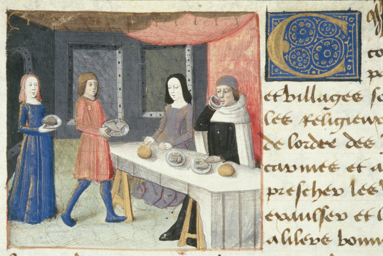 Ms Hunter 252 f.173v Meal, fra Les Cent Nouvelles Nouvelles, 1462 af French School