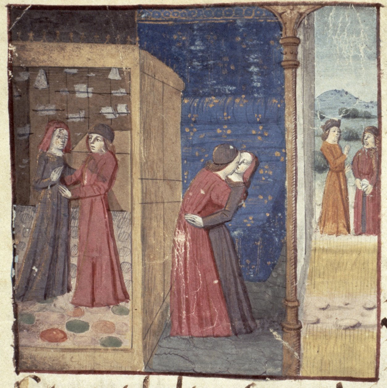 Ms Hunter 252 f.27v Kissing, fra Les Cent Nouvelles Nouvelles, 1462 af French School