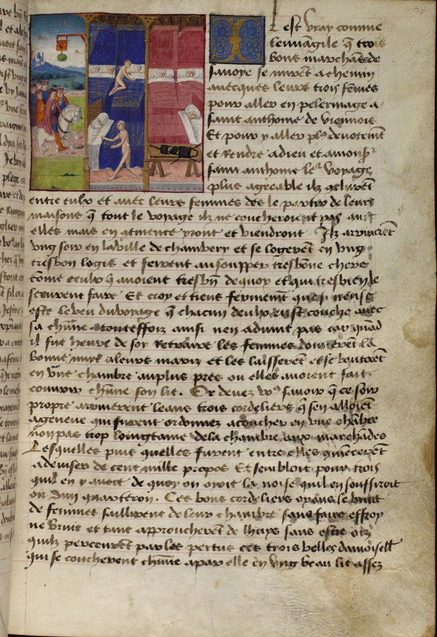 Ms Hunter 252 f.75v Hostel, fra Les Cent Nouvelles Nouvelles, 1462 (for detaljer se 284875) af French School
