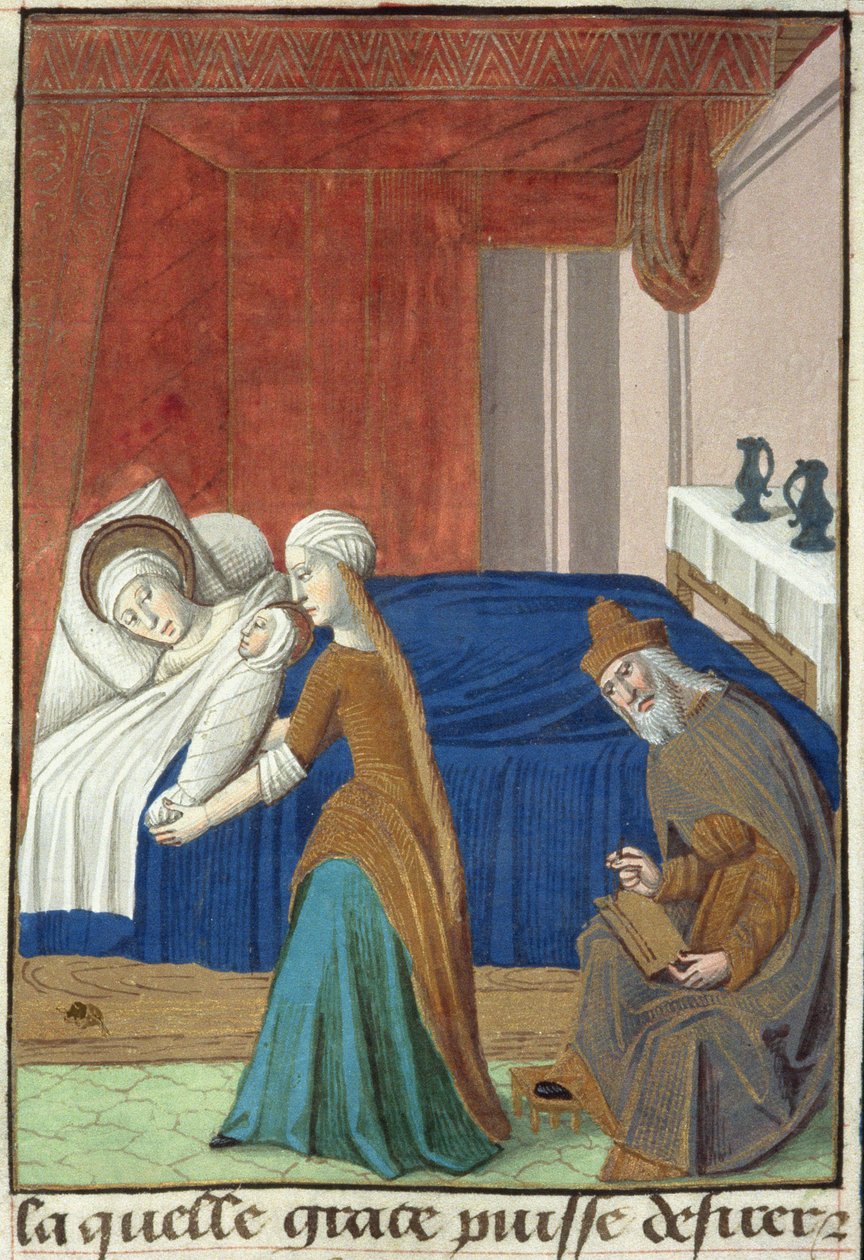 Ms Hunter 36 f.31v Johannes Døberens fødsel, fra Vita Christi, af Ludolf af Sachsen, c.1300-7778 af French School
