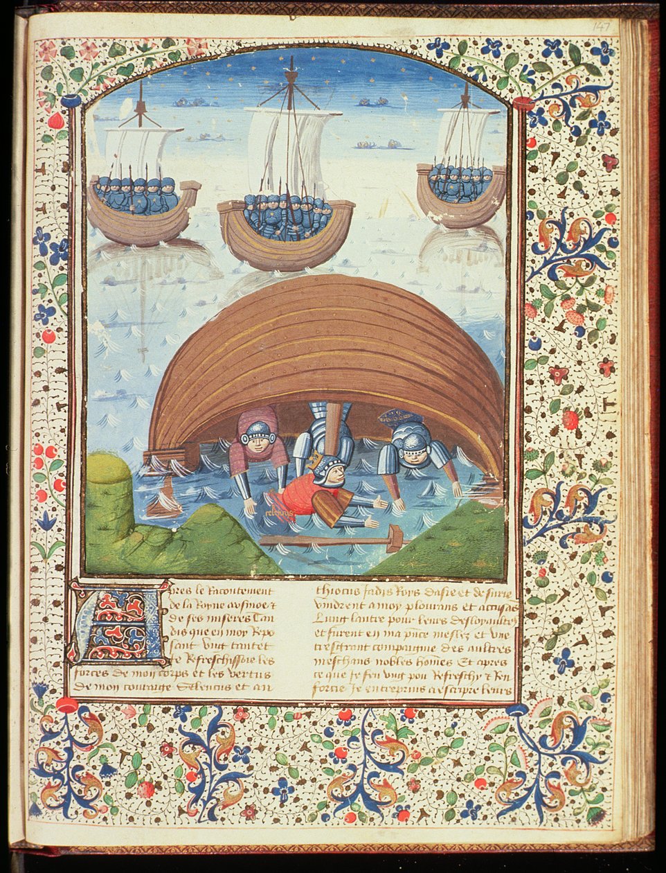 Ms Hunter 371 f.147r Fate of Seleucus, fra The Fall of Princes, af Giovanni Boccaccio (1313-75) 1467 af French School
