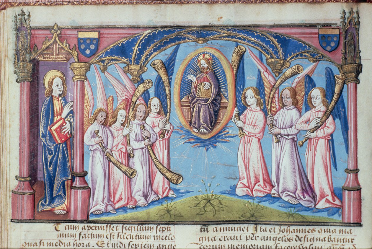 Ms Hunter 398 v.2.18 f.17v Angels, fra Apocoalypsis S. Joannis af French School