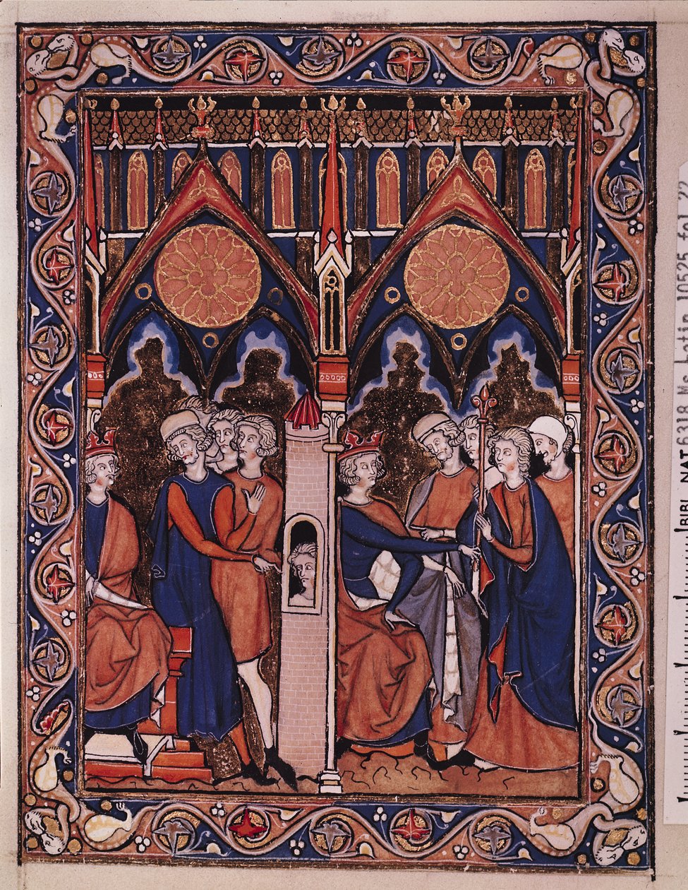 Ms Lat 10525 Fol.22 Joseph forklarer drømmen om, at Farao og Farao genindsatte sin butler, fra Psalter of St. Louis, ca. 1258-70 af French School