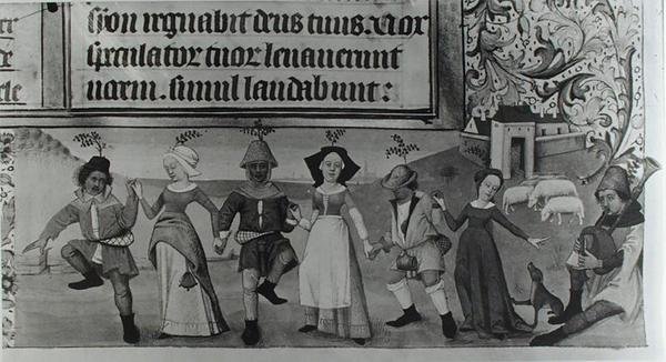 Ms Lat 1173 f.20 Pastoral Dance, from the Hours of Charles dAngouleme, c.1480 af French School