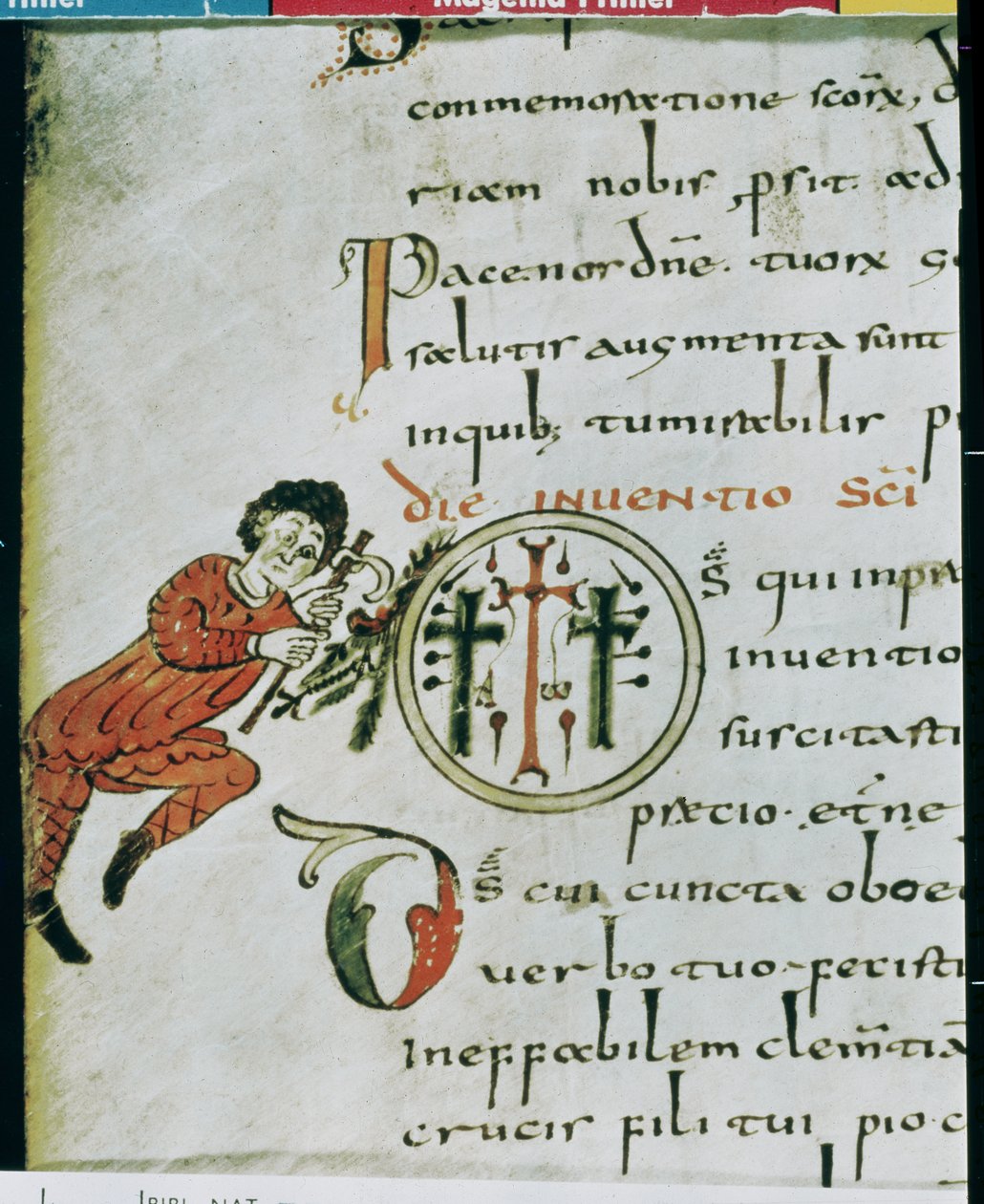 Ms Lat 1248 fol.76v Historikert initial O, fra Sacramentary of Gellone af French School