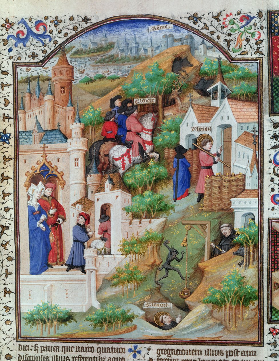 Ms Lat 17294 Fol.438 Scener fra Saint Benedicts liv (c.480-c.550) fra Breviary of the Duke of Bedford, c.1424-35 af French School
