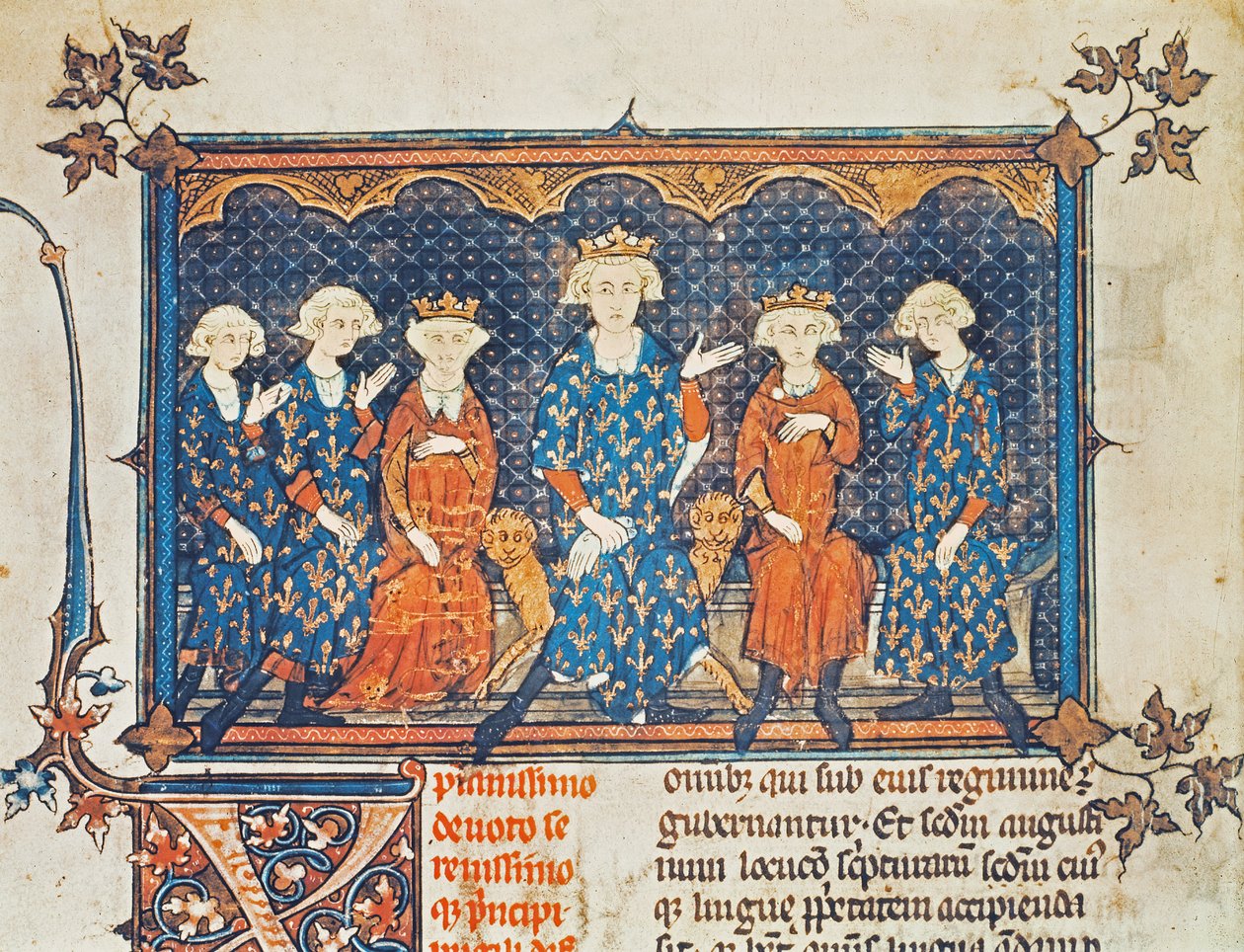 Ms Lat 8504 f.1v Philip IV (1268-1314) af Frankrig med sine fire børn og bror Charles af Valois af French School