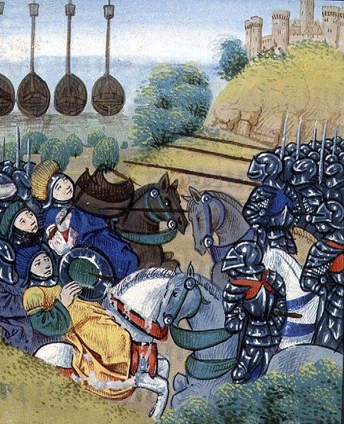 Ms Roy 20 C IX f.278v Ungarsk sejr over tyrkerne med den tyrkiske flåde i baggrunden, af Jean Chartrier, slutningen af det 15. århundrede, fra 
