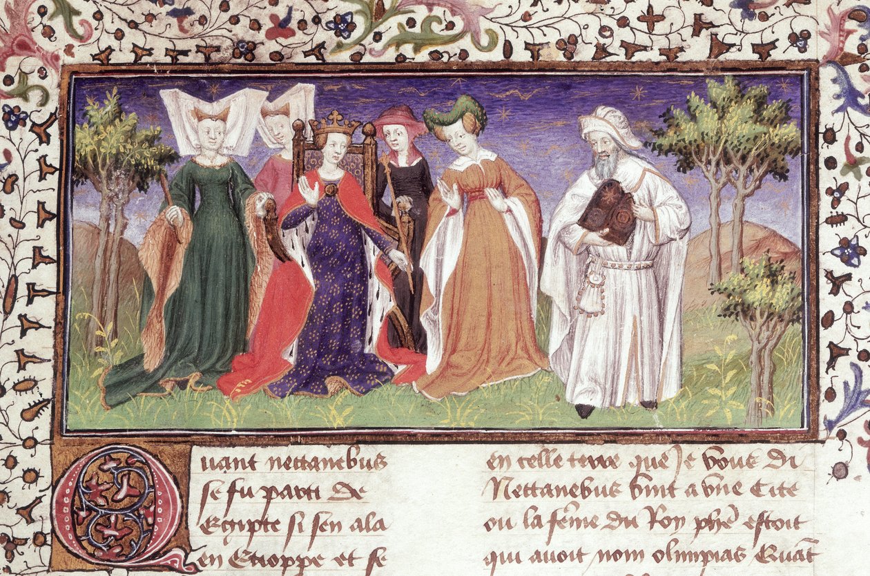 Ms Royal 20 B.XX fol.7 Olympias med Nectanebus, fra 
