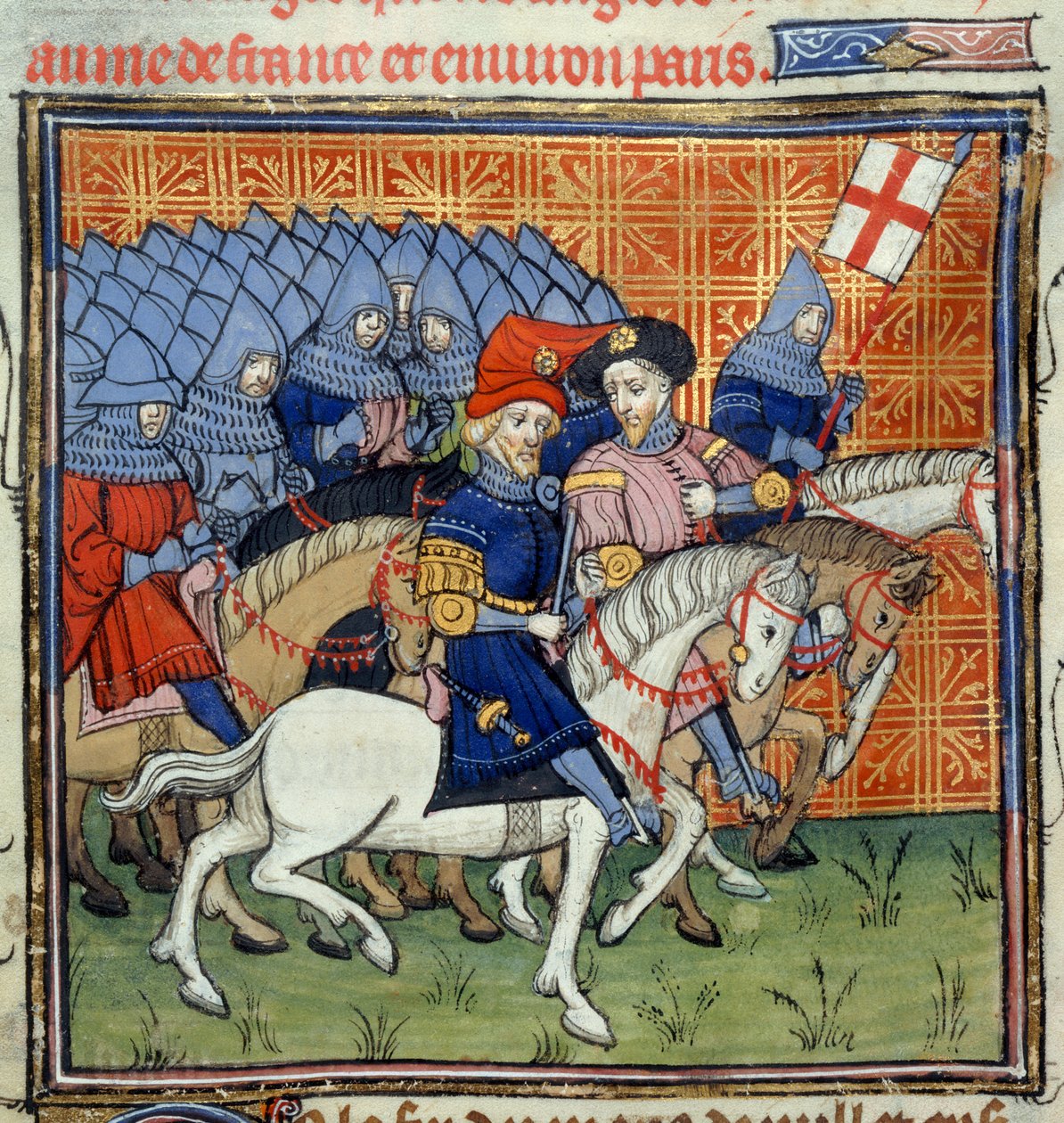 Ms Royal 20 C. VII, f.186 engelsk hær med banner, fra 