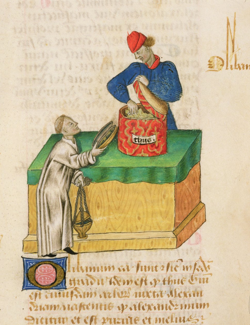 Ms Tractatus de Herbis af Dioscorides, fol.104r Røgelsesælgeren af French School