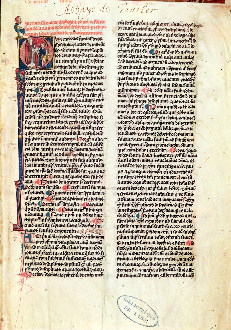 Ms de Vauclair 160 Fol.1 Side fra Somme de Theologie af St. Thomas Aquinas (1225-74) af French School