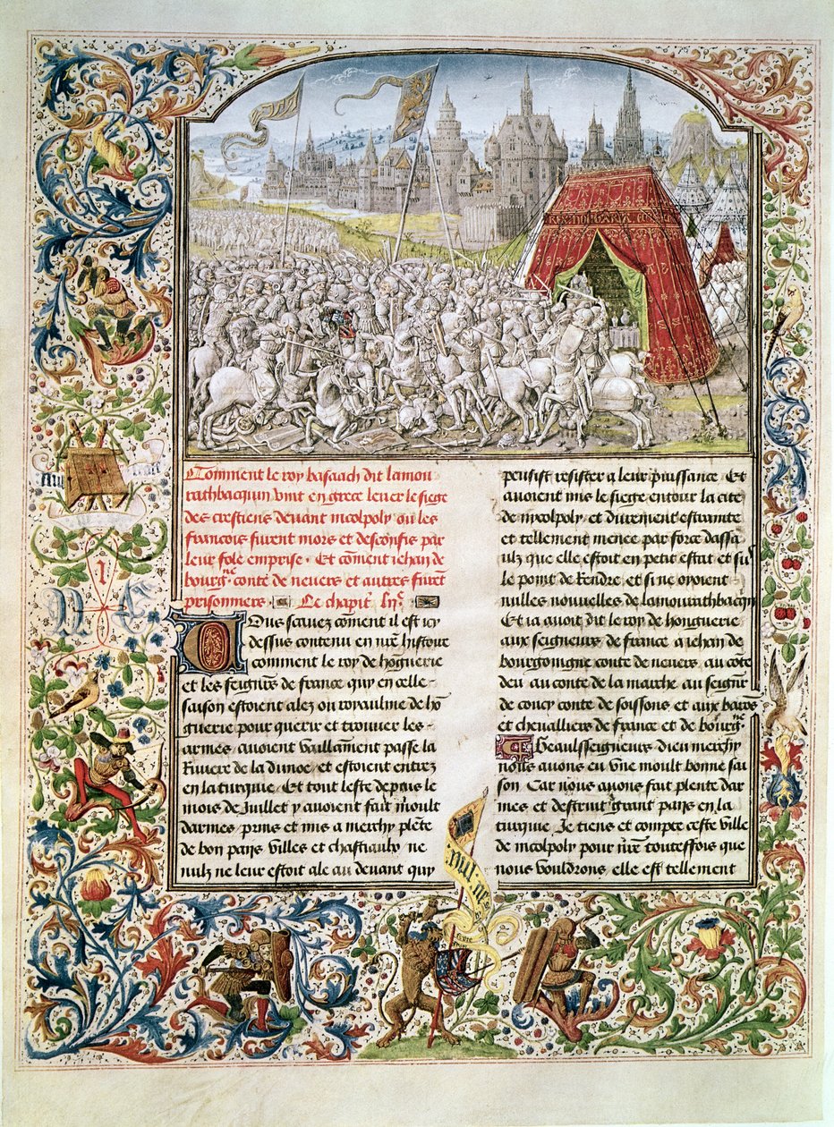 Ms t.4 fol.230 Slaget ved Nicopolis i 1396, faksimile af Breslau-manuskriptet, fra Froissarts Chronicle, 1472 af French School