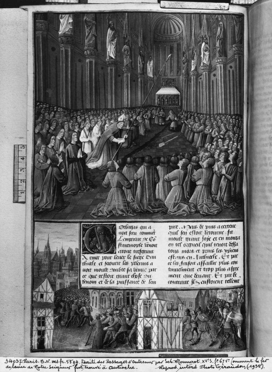 Ms.fr 5594 fol.67v Hvordan Vorherres spyd blev fundet i Antiokia, illustration fra Les Passages dOutre-Mer af Sebastien Mamerot de Soissons, ca. 1490 af French School