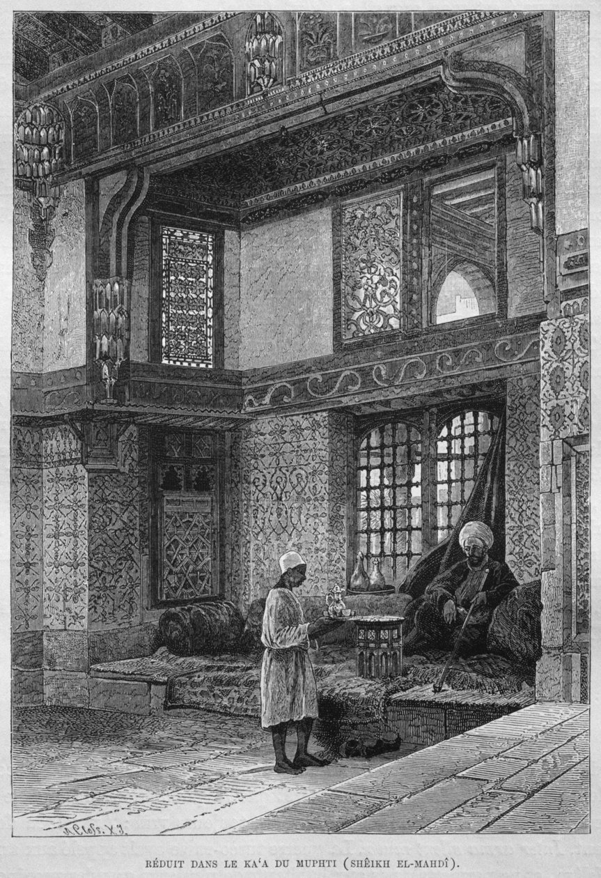 Muftihus, Qaa, fra LEgypte af Georg Moritz Ebers (1837-98), 1881 (bw gravering) af French School