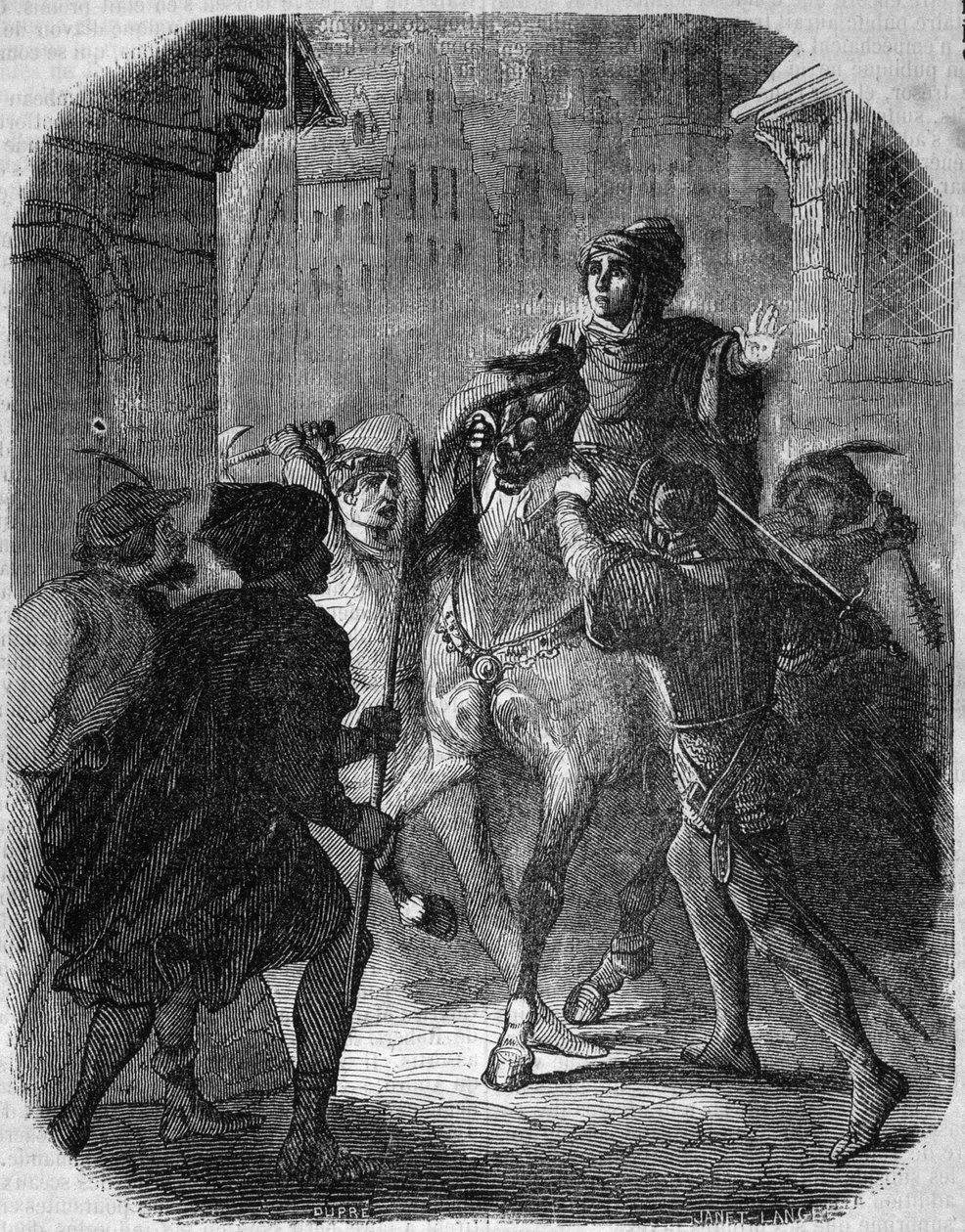 Mordet på Ludvig I af Valois, hertug af Orleans (1372 - 1407) i Old Rue du Temple af Jean Sans Ppeur - i Histoire de France”” af L.-P. Anquetil af French School