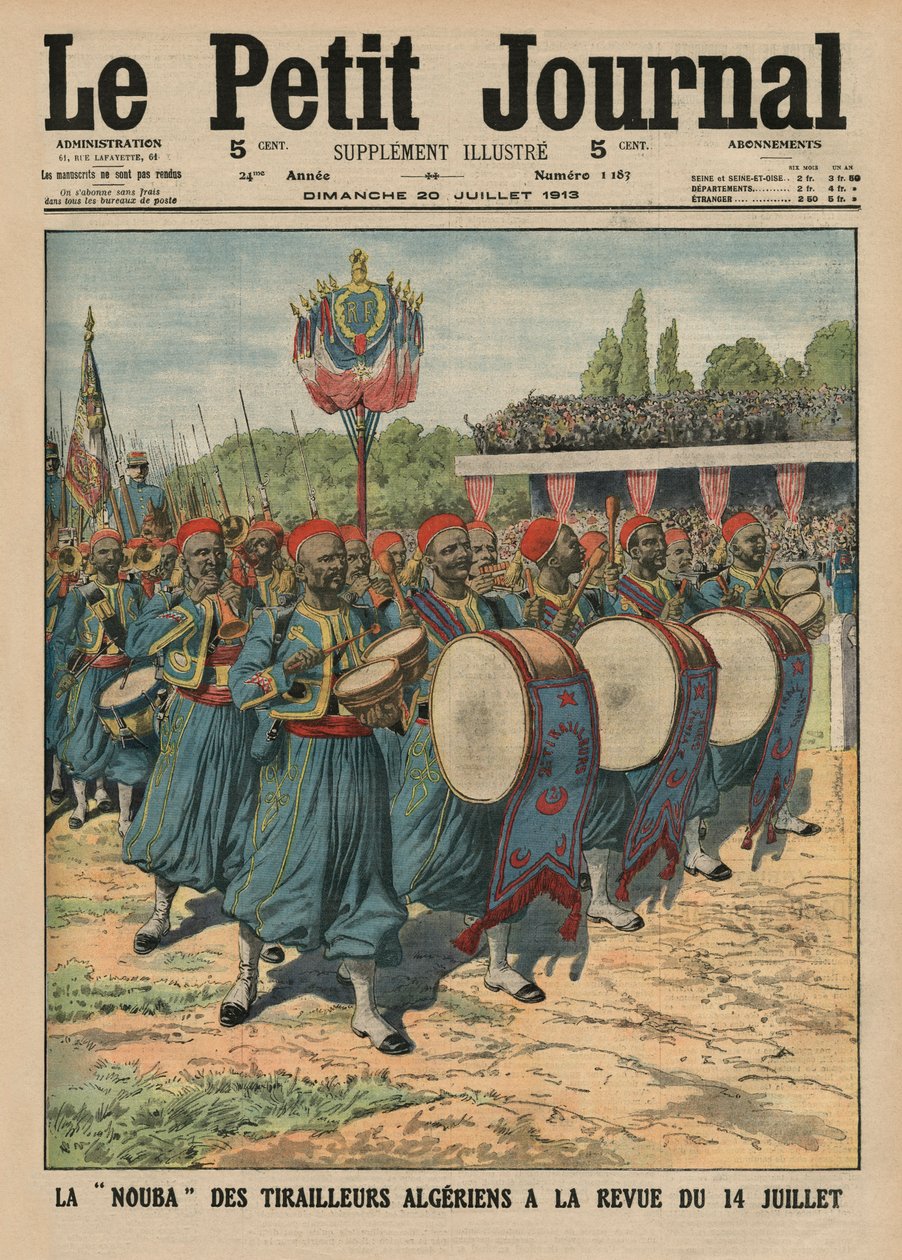Musikalsk sektion af de algeriske infanterister, der paraderer ved gennemgangen af den 14. juli, forsideillustration fra 