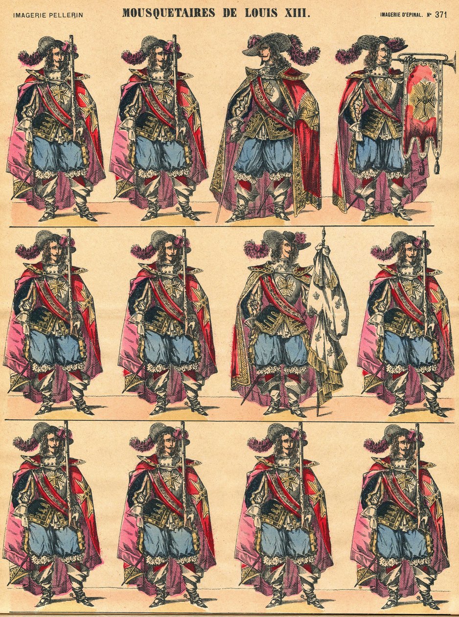 Musketerer af Louis XIII, beskrivende plade. Billeddannelse af Epinal af French School