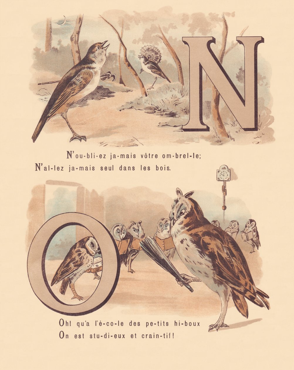 N O: Nattergal, bryllup, ugle, ortografi af French School