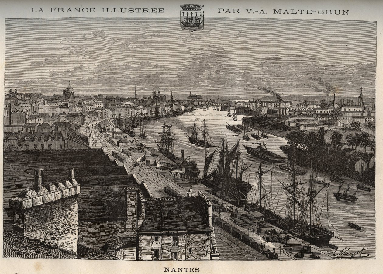 Nantes - Loire-Atlantique - indgravering i "La France illustrée: geografi, historie, statistisk administration" af V.A. Malt-Brown. 1884 af French School