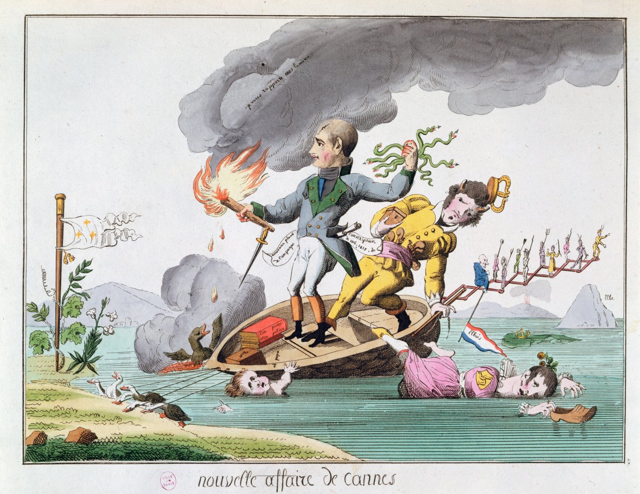 Napoleon Bonaparte (1769-1821) går i land nær Cannes, da han vendte tilbage fra Elba i 1815 af French School
