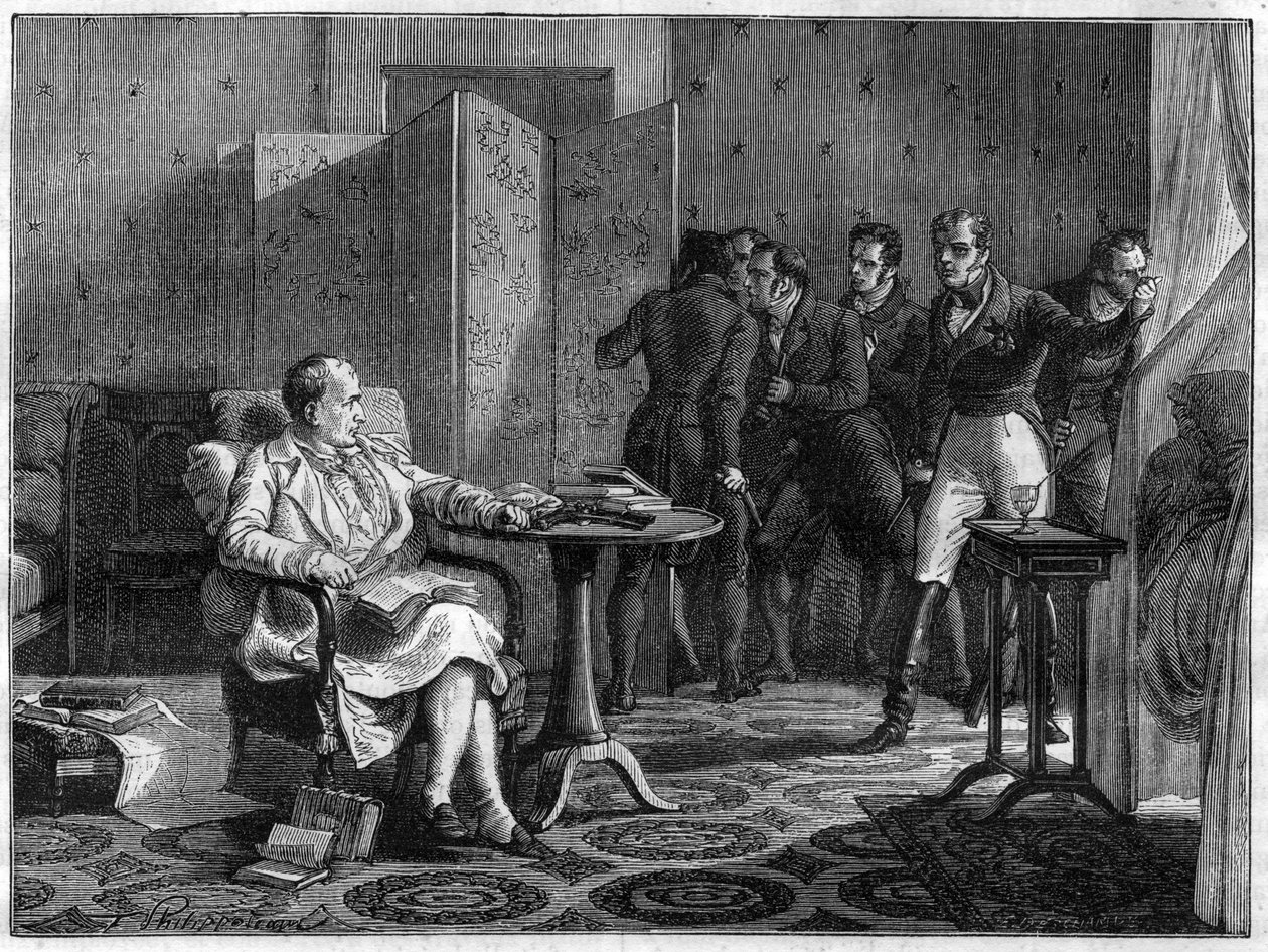 Napoleon I til Sainte-Helene (Saint Helene) besluttede i oktober 1818 at modsætte sig våben i hånden mod Hudson Lowes, den britiske generals, forsøg på at tvinge døren - i "History of the empire following the history of the consulat" af Adolphe Thiers - 18 af French School