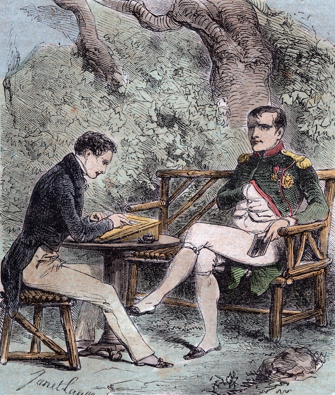 Napoleon a Sainte-Helene - Napoleon dikterer sine erindringer til Emmanuel Pons de Las Cases (1800-1854), søn af Emmanuel de las Cases, - Fra Emmanuel de las Cases, Napoleon, Memorial de Sainte-Helene af French School