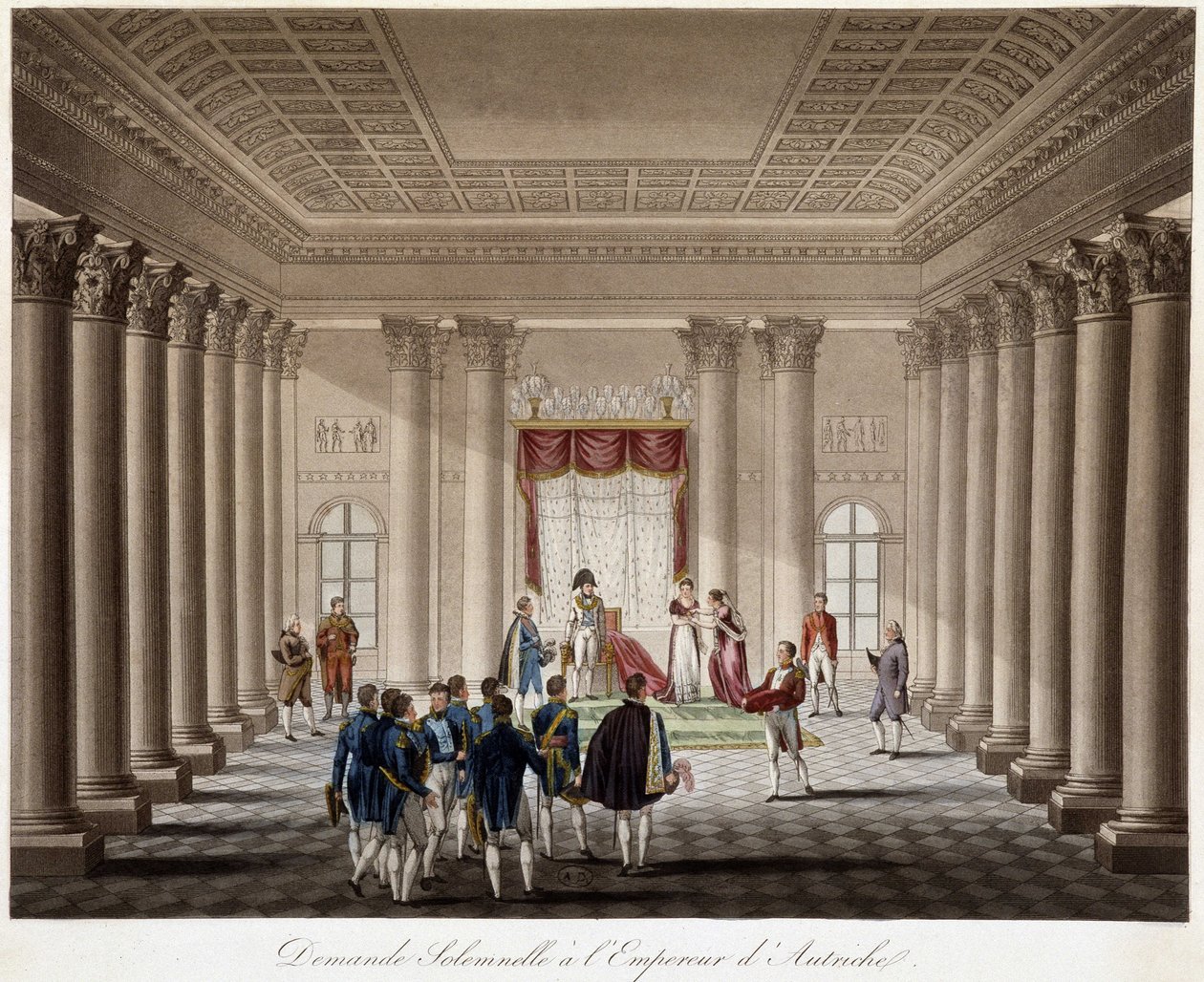 Napoleon spørger Marie Louise i ægteskab med kejseren af Østrig - i "" Historisk historie om krigen mellem Frankrig og Østrig i 1809"" af French School