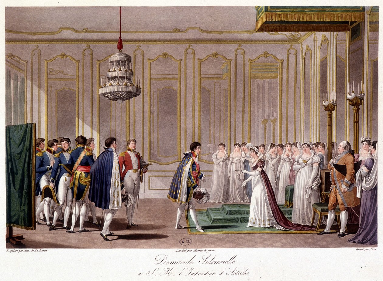 Napoleon spørger Marie Louise i ægteskab med imponen af ​​Østrig - i "" Historisk opsummering af krigen mellem Frankrig og Østrig i 1809 "" af French School