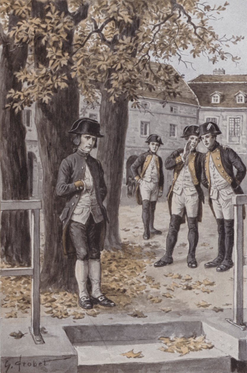 Napoleon på Ecole Militaire, Brienne (litografi) af French School