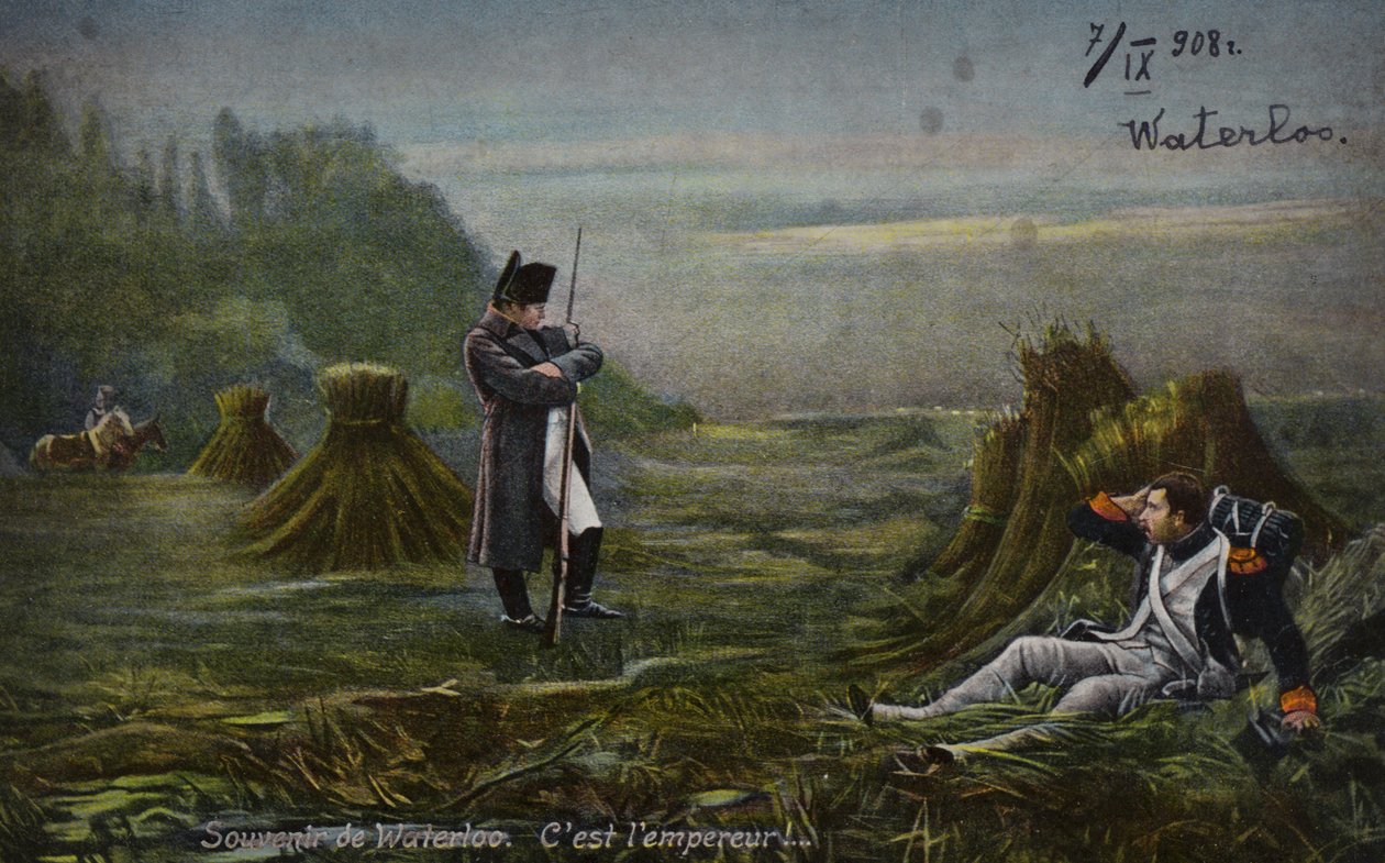 Napoleon ved Waterloo (farvelitografi) af French School