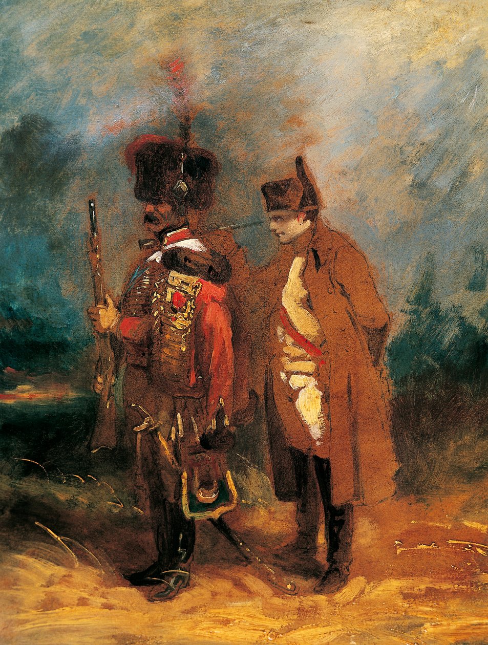 Napoleon under forsvaret af Frankrig i 1814 (olie på lærred) af French School