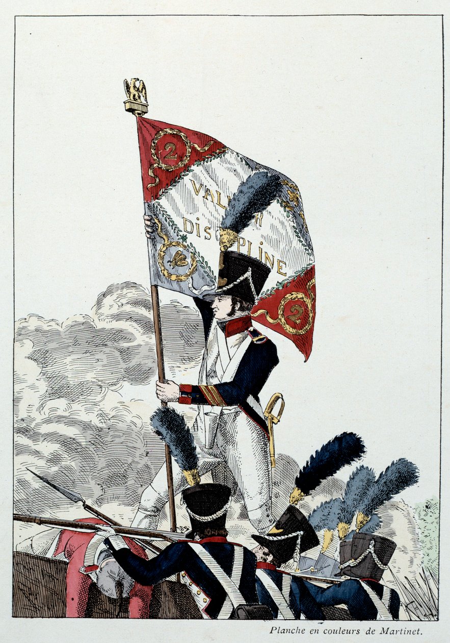 Napoleons Armee: Linjeinfanteri. Sergent Major plantede sin ørn på en frygt, der blev drastisk udslettet. Stik af Martinet (1800-tallet) 1808. Malmaison, Musee Du Chateau. af French School