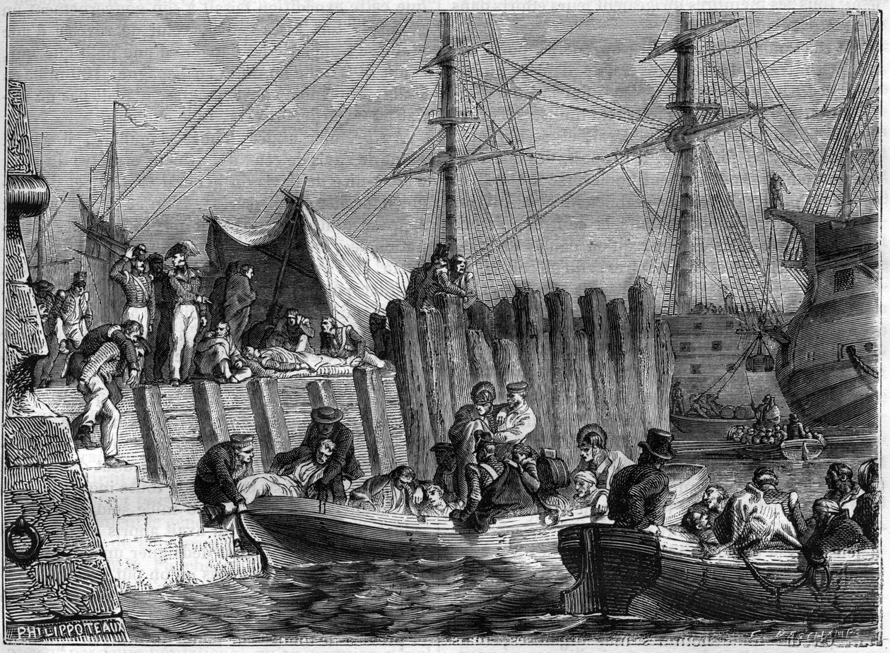 Napoleonskrigene - Den engelske hær forlader Walcheren Island 1809 - Englænderne forlader øen Walcheren i Holland i 1809 - i "History of the Empire following the history of the consulat" af Adolphe Thiers - 1879 - privat samling af French School