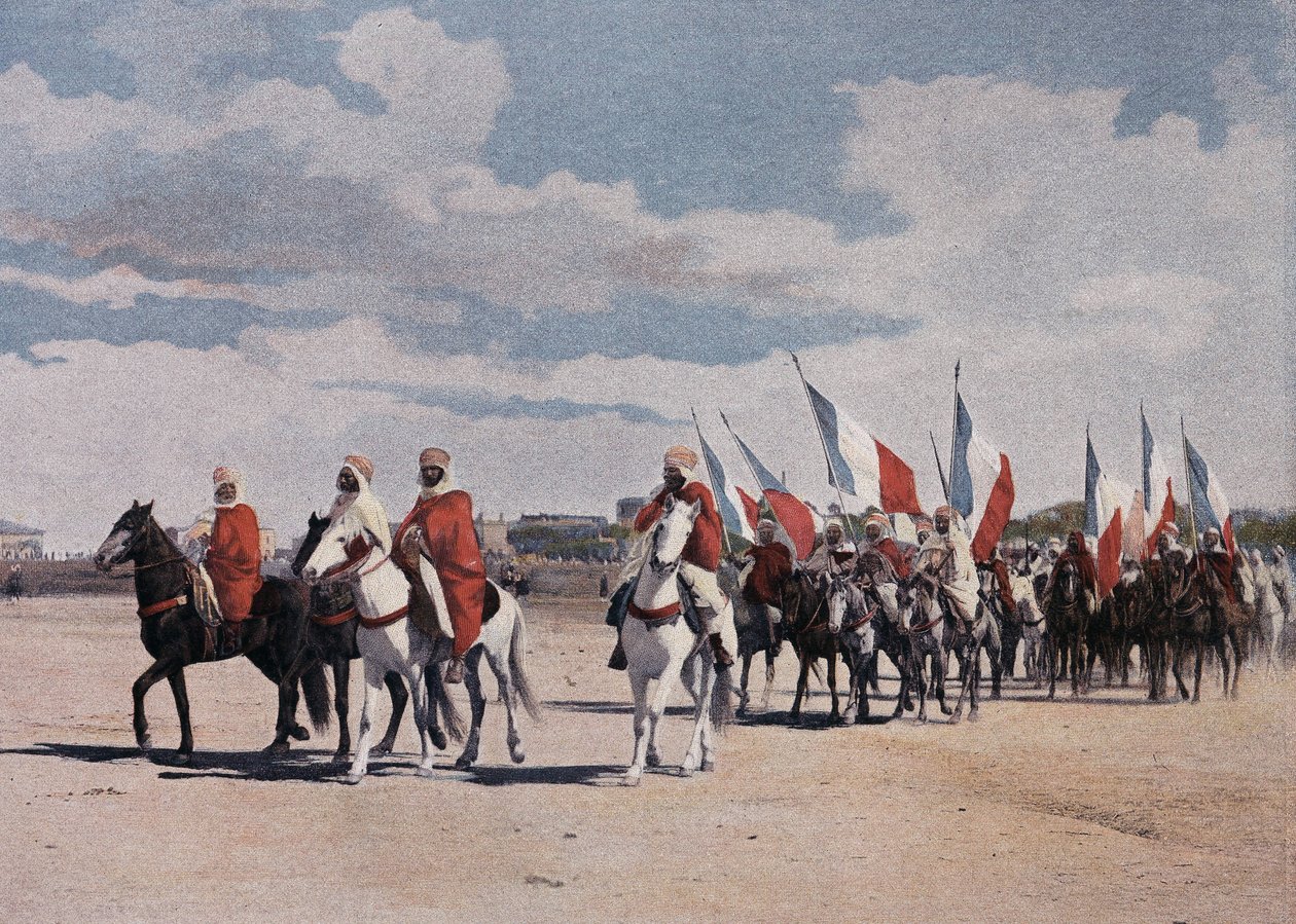 Indfødte Spahis går til en fantasi i stor pomp, udstationerede bannere - i "" Military Album" - Spahis af French School