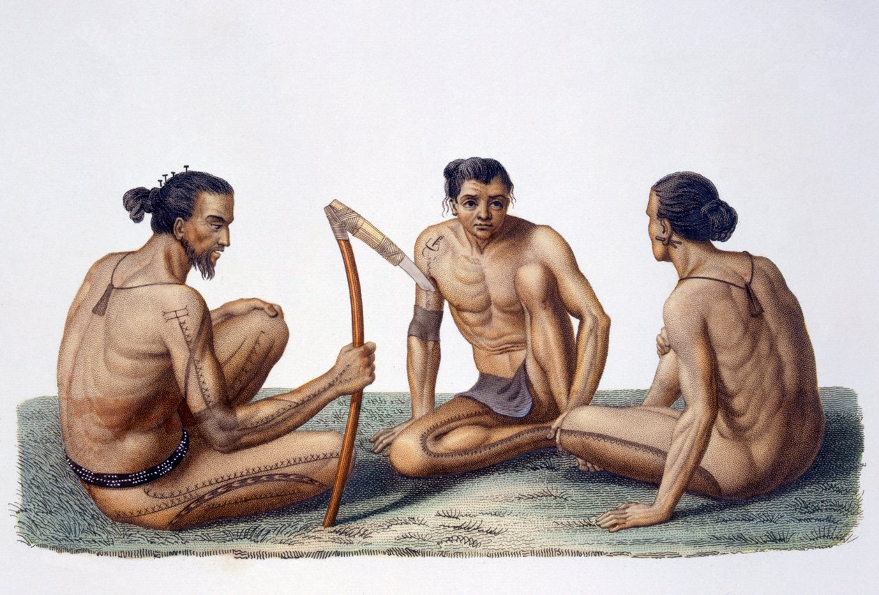 Indfødte fra øen Oualan, Caroline Islands øhav, 1826 af French School