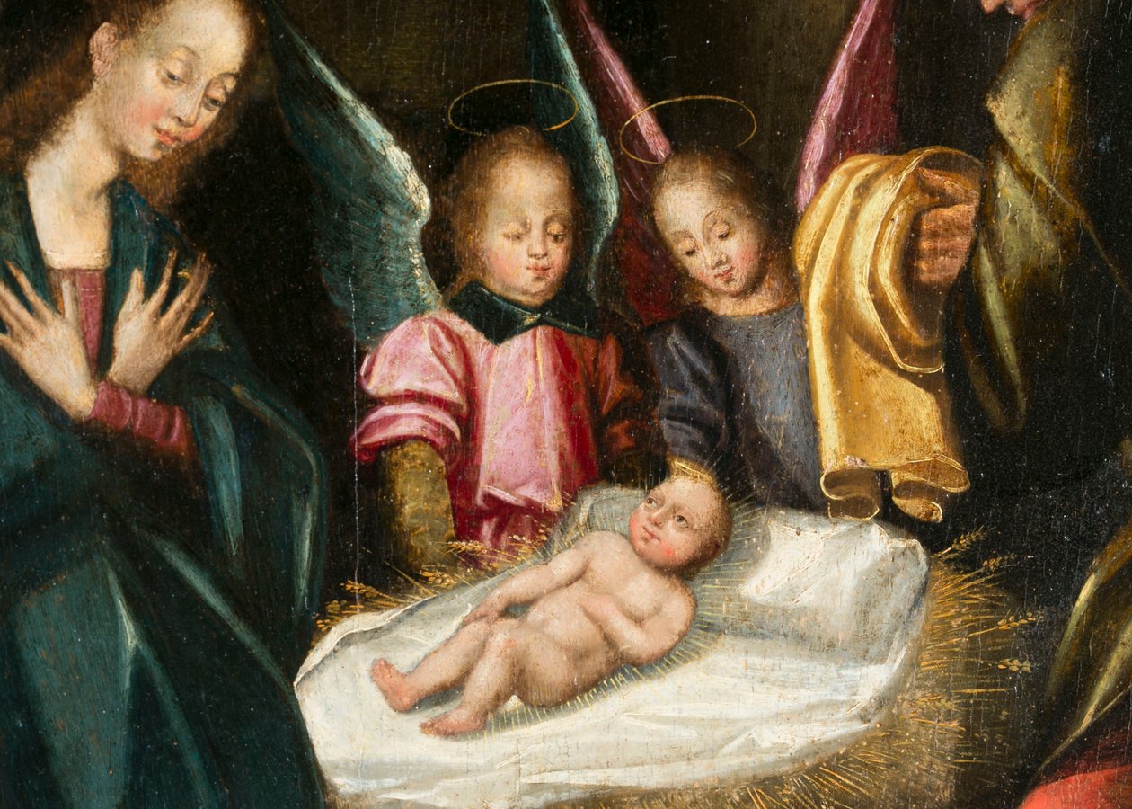 Fødsel, detaljer. Triptykon af Aubery af French School