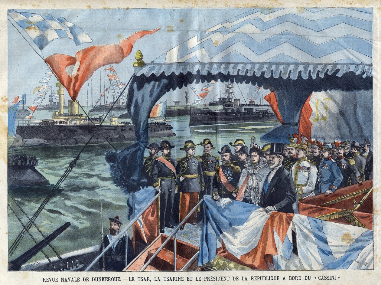 Naval Review of Dunkerque: Tsar Nicholas II (1868-1918), Tsarina Alix of Hessen and the Rhine (eller Alexandra Feodorovna af French School