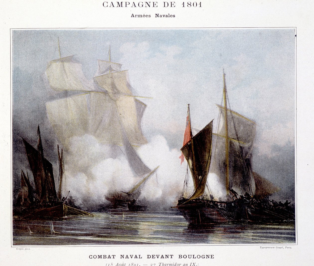 Søkamp foran Boulogne - i "" Napoleons søslag"" af French School