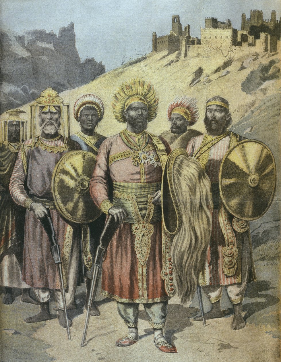Negus of Abyssinia, Menelik II (1844-1913) illustration fra Le Petit Journal, november 1895 af French School
