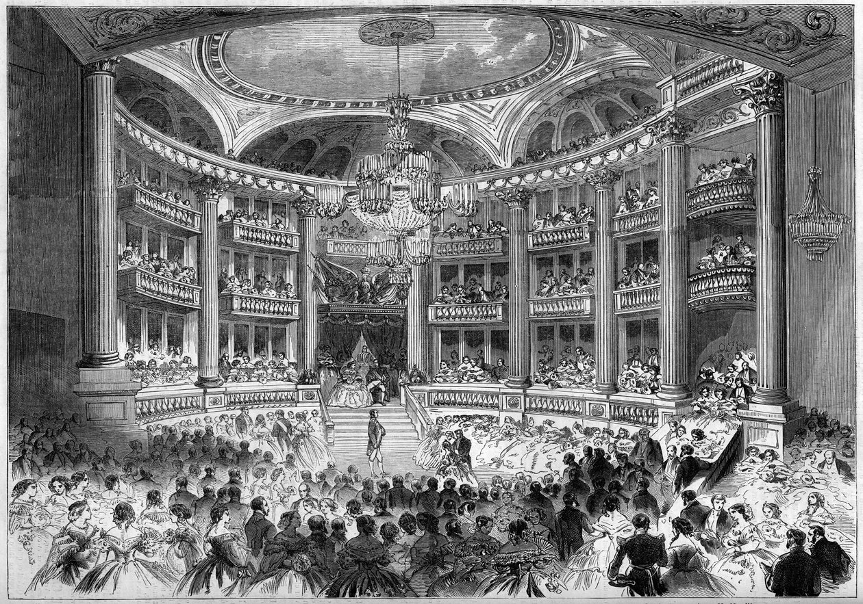 Neo klassisk arkitektur: udsigt over salen i Grand Theatre of Bordeaux (1773-1780) i anledning af bal givet til besøget af kejser Napoleon III og imponen Eugenie de Montijo. Bordeaux, Gironde (33) af French School