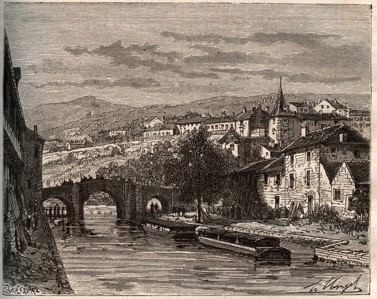 Nerac - Lot-et-Garonne - indgravering i "La France illustrée: geografi, historie, statistisk administration" af V.A. Malt-Brown. 1884 af French School