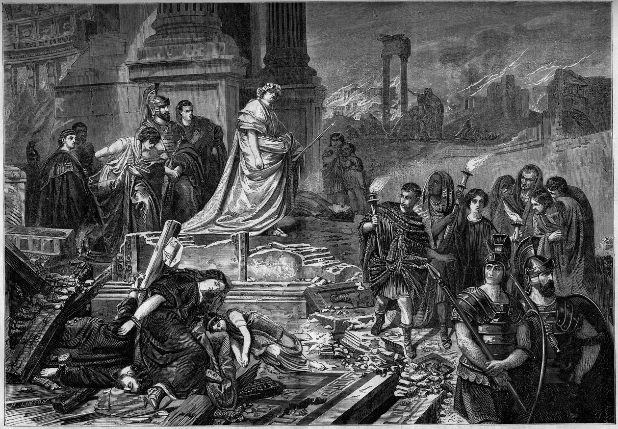 Neron efter branden i Rom i 64. Stik efter maleri af Karl Theodor von Piloty (1826-1886). I "" Le Monde Illustré"" nr. 283 af 13. september 1862. af French School