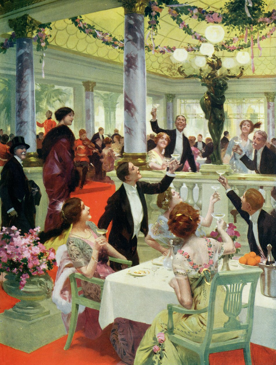 Nytårsaften i en restaurant, illustration fra magasinet La Vie Heureuse, 15. december 1912 af French School