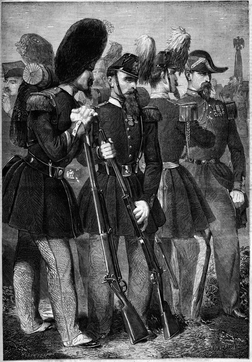 Nye uniformer for den franske imperiale garde i 1860. Indgravering i "" Le Monde Illustré"" nr. 165 af 9. juni 1860. af French School