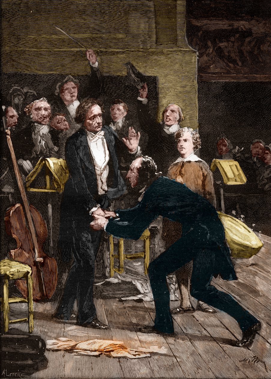 Niccolo Paganini og Hector Berlioz, efter den fantastiske opførelse af en symfoni af French School